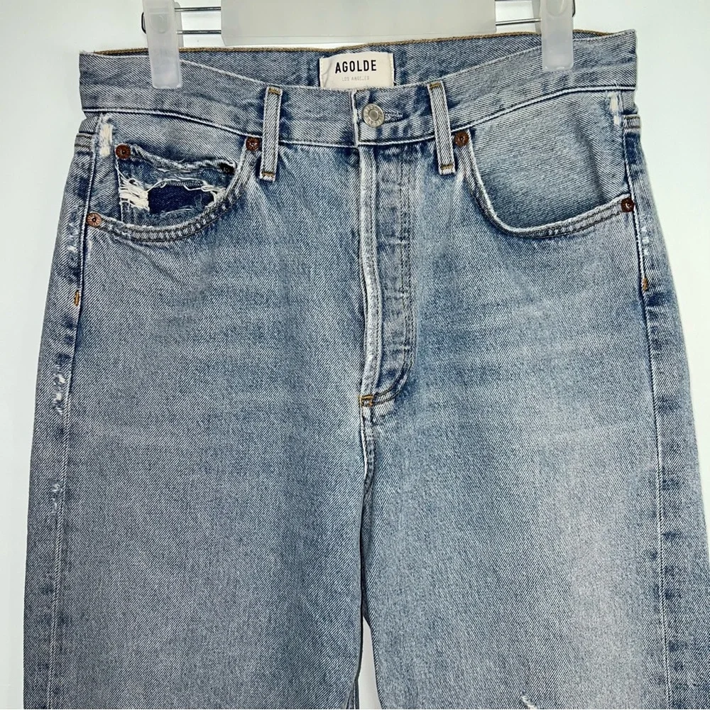 Agolde 90’s High Rise Straight Leg Women's Distressed Light Blue Jeans Size 26 - Picture 3 of 14